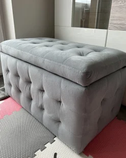 New Beliani Ottomano contenitore MICHIGAN Velluto chiaro Grigio