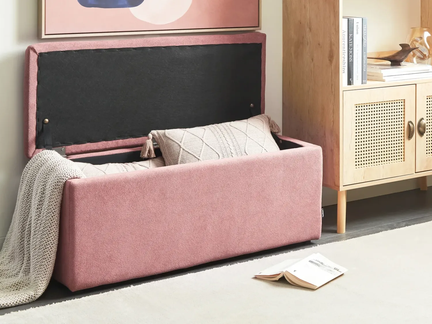 Beliani Ottomano contenitore OREM Tessuto Rosa Rosa Nero