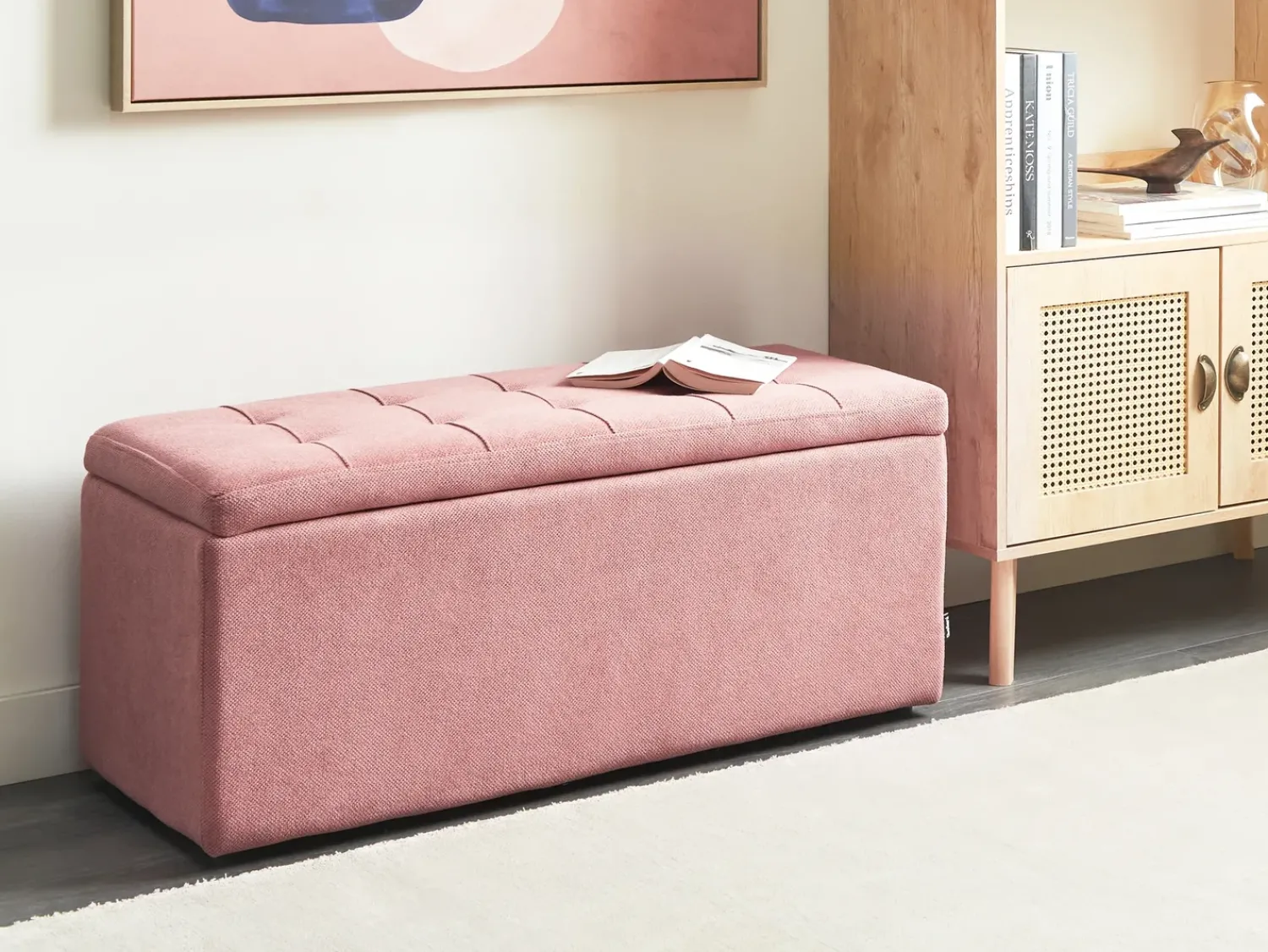 Beliani Ottomano contenitore OREM Tessuto Rosa Rosa Nero