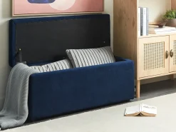 Outlet Beliani Ottomano contenitore OREM Tessuto Blu marino Blu Nero