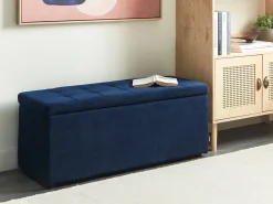 Outlet Beliani Ottomano contenitore OREM Tessuto Blu marino Blu Nero