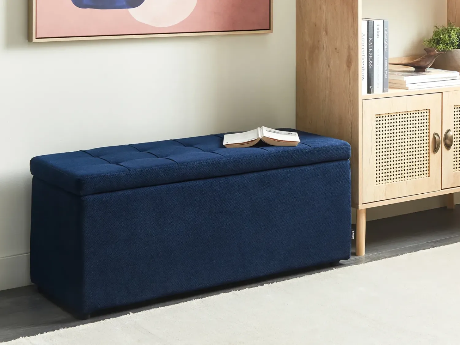 Outlet Beliani Ottomano contenitore OREM Tessuto Blu marino Blu Nero