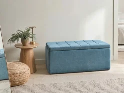 Clearance Beliani Ottomano contenitore OREM Tessuto 100 cm 40 cm Blu Blu Nero