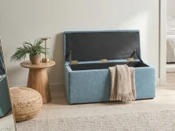 Clearance Beliani Ottomano contenitore OREM Tessuto 100 cm 40 cm Blu Blu Nero
