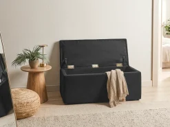 New Beliani Ottomano contenitore OREM Tessuto 100 cm 40 cm Nero