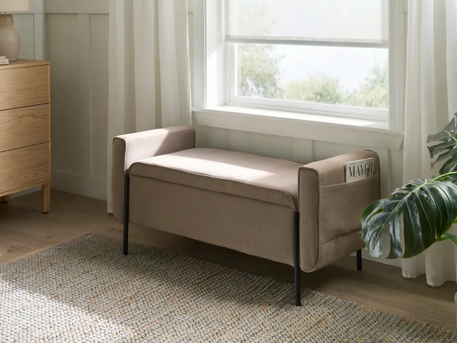 Panca contenitore imbottita LEWES Tessuto Beige