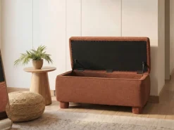 Beliani Panca contenitore imbottita HAYWARD Tessuto 98 cm 44 cm dorato Marrone