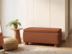 Beliani Panca contenitore imbottita HAYWARD Tessuto 98 cm 44 cm dorato Marrone
