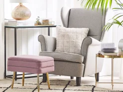 Beliani Panca contenitore imbottita ODESSA Velluto Rosa Rosa Oro