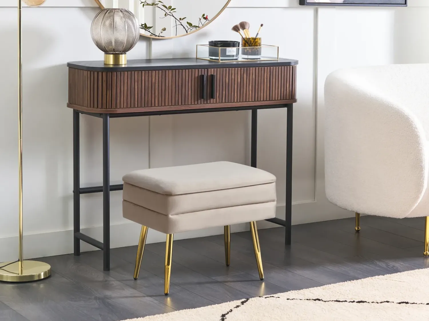 Sale Beliani Panca contenitore imbottita ODESSA Velluto Beige Beige Oro