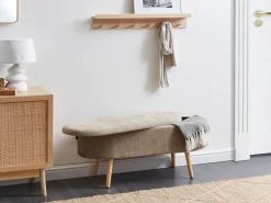 Outlet Beliani Panca contenitore imbottita OKLAHOMA Ciniglia chiaro con contenitore Marrone