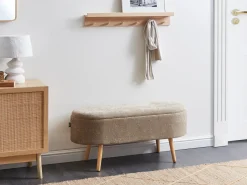 Outlet Beliani Panca contenitore imbottita OKLAHOMA Ciniglia chiaro con contenitore Marrone