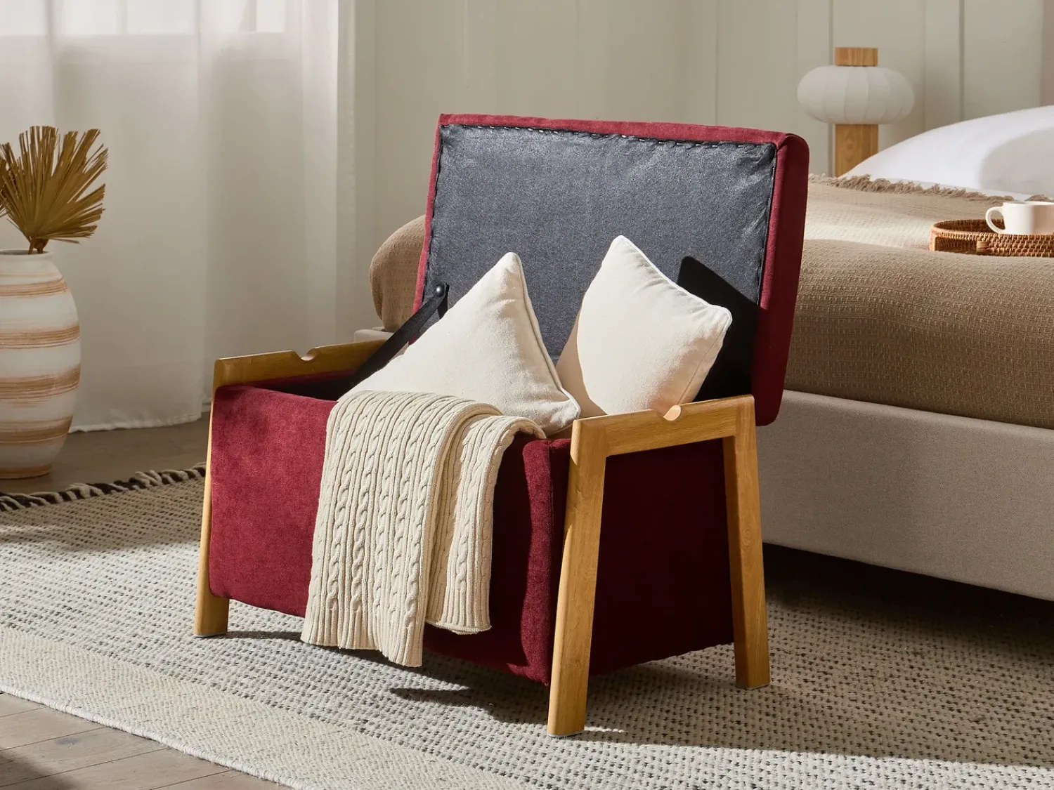 Discount Beliani EDLAND Tessuto Bordeaux Marrone Rosso