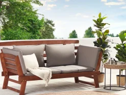 Online Beliani Panca da giardino con cuscino PORTICI 210 cm Legno d'eucalipto Marrone scuro/Tortora Beige Marrone