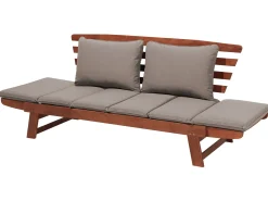 Online Beliani Panca da giardino con cuscino PORTICI 210 cm Legno d'eucalipto Marrone scuro/Tortora Beige Marrone