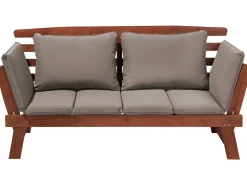 Online Beliani Panca da giardino con cuscino PORTICI 210 cm Legno d'eucalipto Marrone scuro/Tortora Beige Marrone