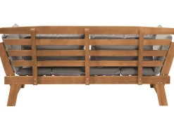 Hot Beliani Panca da giardino con cuscino PORTICI 210 cm Legno d'eucalipto chiaro/Tortora Marrone