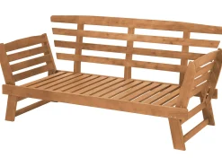 Hot Beliani Panca da giardino con cuscino PORTICI 210 cm Legno d'eucalipto chiaro/Tortora Marrone