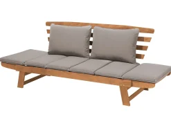 Hot Beliani Panca da giardino con cuscino PORTICI 210 cm Legno d'eucalipto chiaro/Tortora Marrone