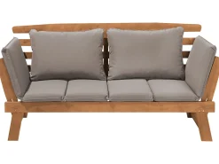 Hot Beliani Panca da giardino con cuscino PORTICI 210 cm Legno d'eucalipto chiaro/Tortora Marrone