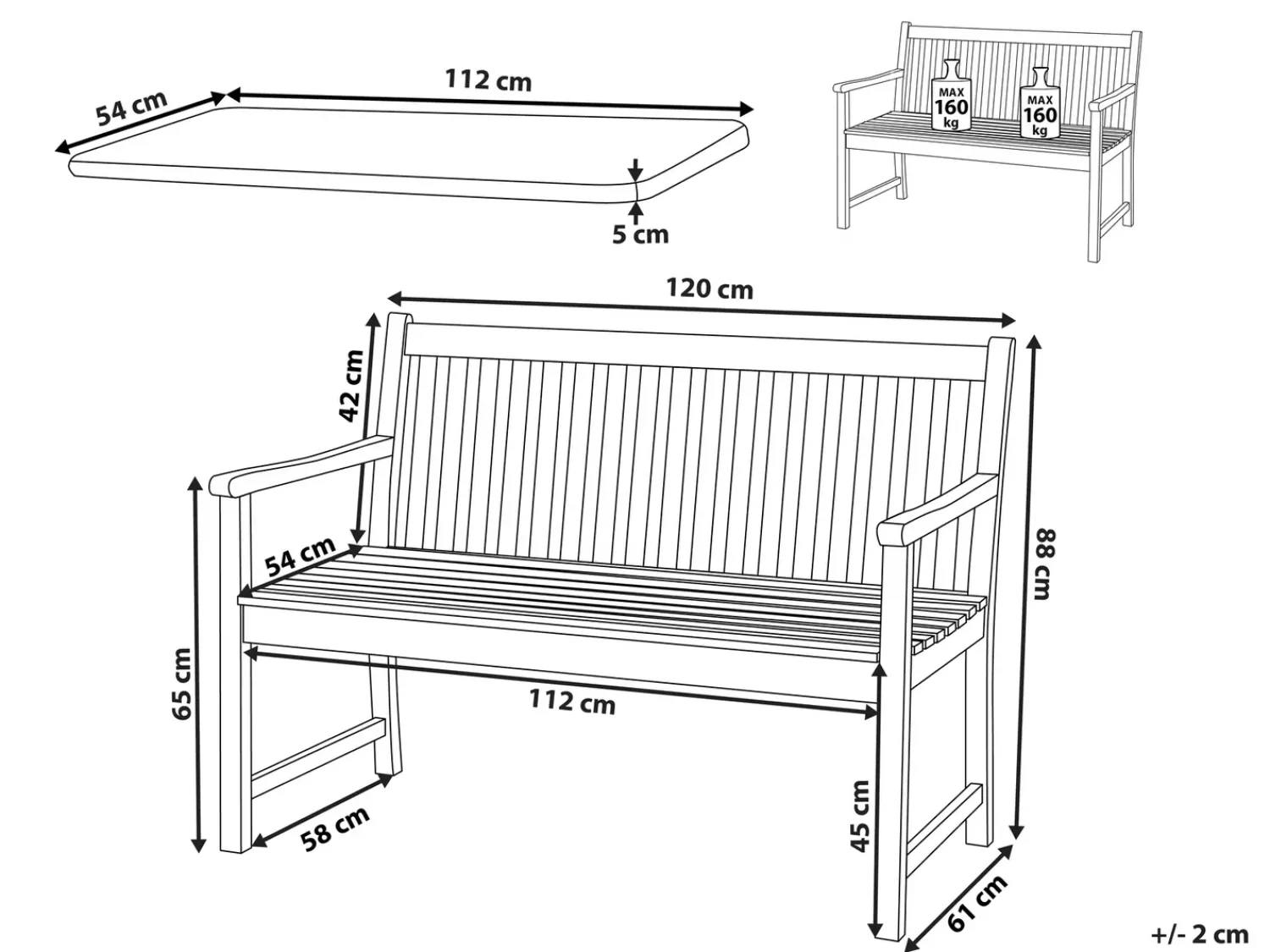 Outlet Beliani Panca da giardino con cuscino VIVARA Legno di acacia certificato Blu marino Bianco Blu Marrone