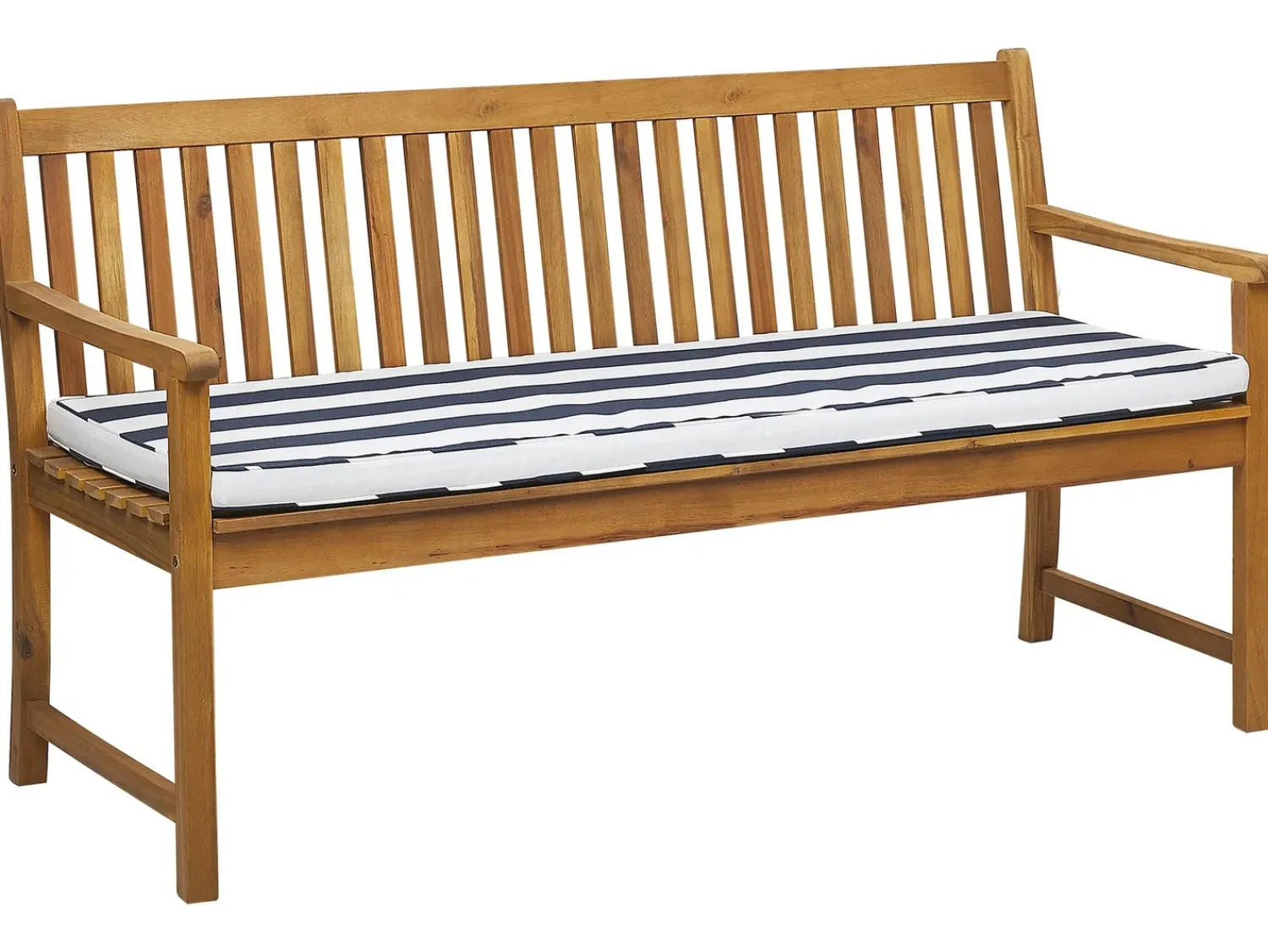 Clearance Beliani Panca da giardino con cuscino VIVARA Legno di acacia certificato Blu marino Bianco Blu Marrone
