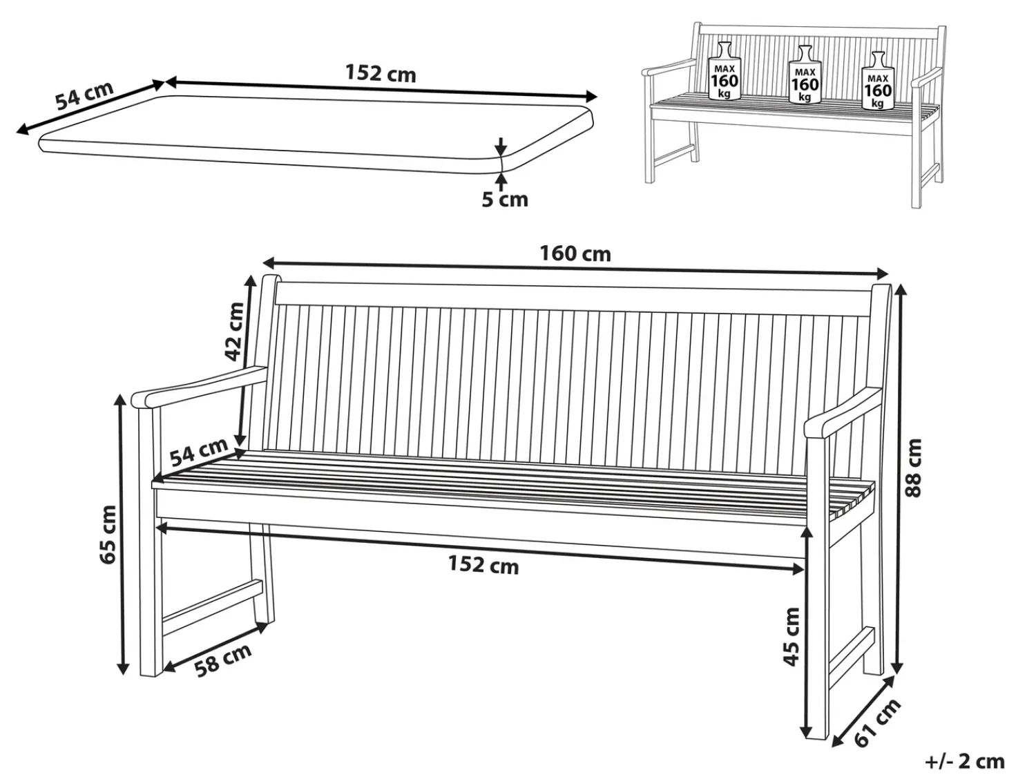 Clearance Beliani Panca da giardino con cuscino VIVARA Legno di acacia certificato Blu marino Bianco Blu Marrone