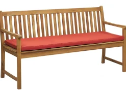 Beliani Panca da giardino con cuscino VIVARA 160 cm Legno di acacia certificato Frassino chiaro Rosso scuro Marrone Rosso