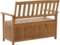 Clearance Beliani Panca da giardino con cuscino SOVANA con contenitore Legno d'acacia Rosso Marrone Rosso