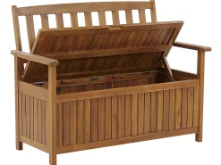 Clearance Beliani Panca da giardino con cuscino SOVANA con contenitore Legno d'acacia Rosso Marrone Rosso