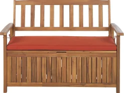 Clearance Beliani Panca da giardino con cuscino SOVANA con contenitore Legno d'acacia Rosso Marrone Rosso