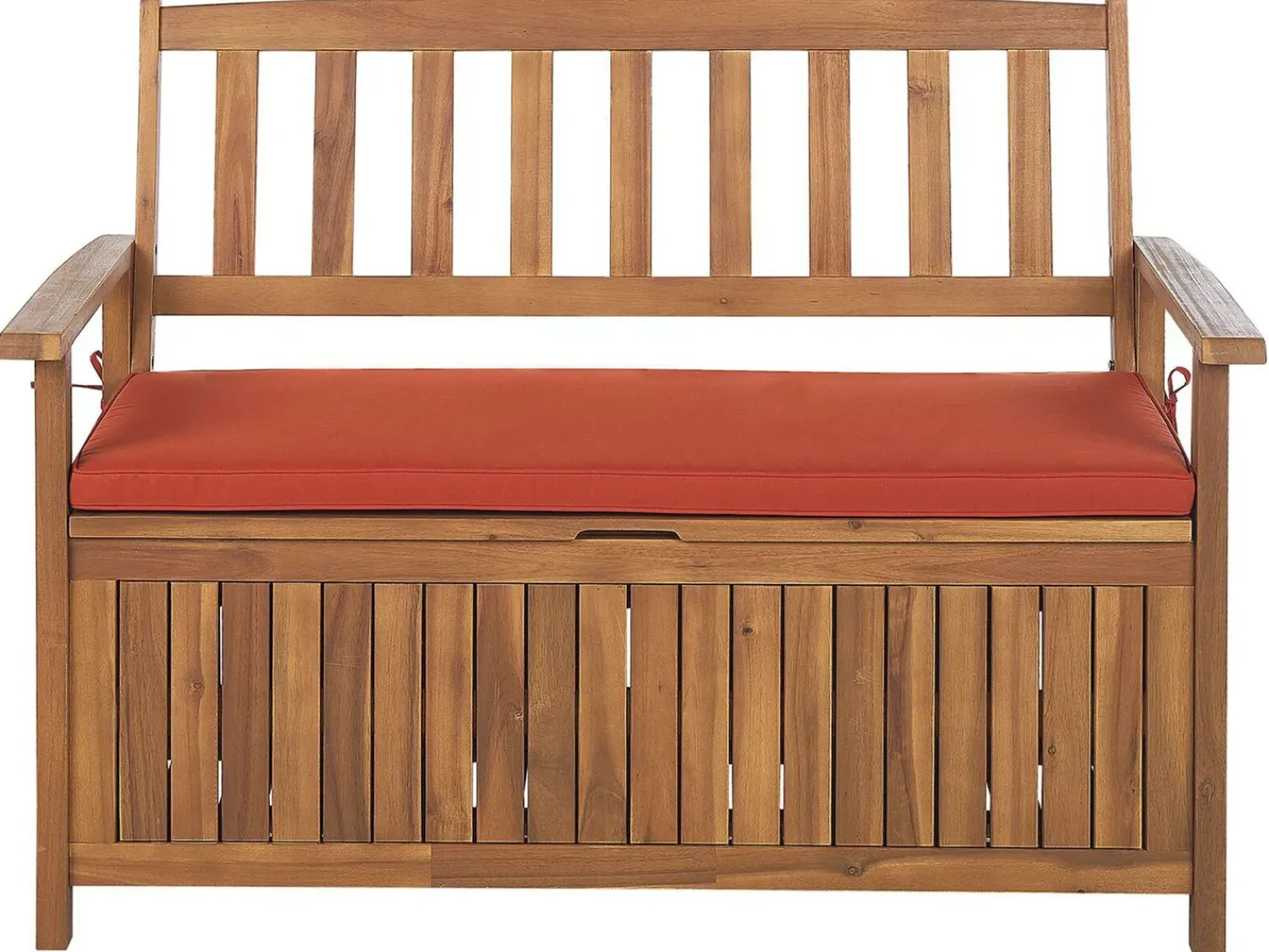 Clearance Beliani Panca da giardino con cuscino SOVANA con contenitore Legno d'acacia Rosso Marrone Rosso