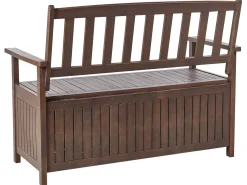 Outlet Beliani Panca da giardino con cuscino SOVANA 120 cm con contenitore Legno d'acacia Bianco Bianco Marrone