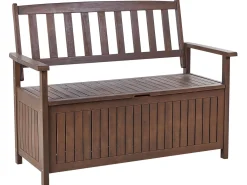 Best Beliani Panca da giardino con cuscino SOVANA 120 cm con contenitore Legno d'acacia Grigio chiaro Grigio Marrone
