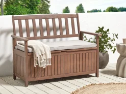 Best Beliani Panca da giardino con cuscino SOVANA 120 cm con contenitore Legno d'acacia Grigio chiaro Grigio Marrone