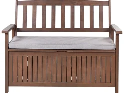 Best Beliani Panca da giardino con cuscino SOVANA 120 cm con contenitore Legno d'acacia Grigio chiaro Grigio Marrone