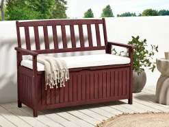 Outlet Beliani Panca da giardino con cuscino SOVANA 120 cm con contenitore Legno d'acacia Bianco Bianco Marrone