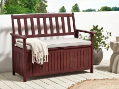 Hot Beliani Panca da giardino con cuscino SOVANA 120 cm con contenitore Legno d'acacia Grigio chiaro Grigio Marrone