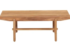 New Beliani Panca da giardino con cuscino GIAVENO 135 cm Legno d'acacia Bianco sporco Bianco Marrone