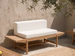 New Beliani Panca da giardino con cuscino GIAVENO 135 cm Legno d'acacia Bianco sporco Bianco Marrone