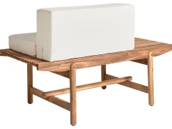 New Beliani Panca da giardino con cuscino GIAVENO 135 cm Legno d'acacia Bianco sporco Bianco Marrone