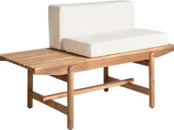 New Beliani Panca da giardino con cuscino GIAVENO 135 cm Legno d'acacia Bianco sporco Bianco Marrone
