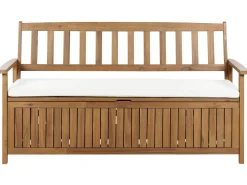 New Beliani Panca da giardino con cuscino SOVANA 160 cm Legno d'acacia Bianco sporco Bianco Marrone