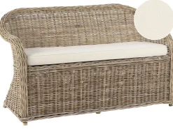 Best Beliani Panca da giardino con cuscino SUSUA Rattan Naturale Bianco Naturale