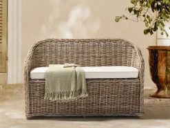 Best Beliani Panca da giardino con cuscino SUSUA Rattan Naturale Bianco Naturale