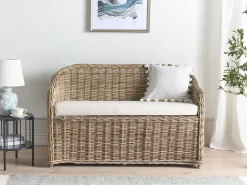 Best Beliani Panca da giardino con cuscino SUSUA Rattan Naturale Bianco Naturale