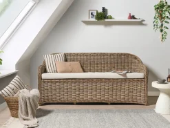 Beliani Panca da giardino con cuscino SUSUA Rattan Naturale Bianco Naturale