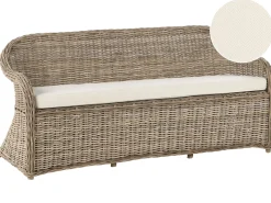 Beliani Panca da giardino con cuscino SUSUA Rattan Naturale Bianco Naturale