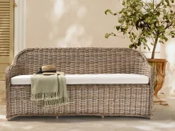 Beliani Panca da giardino con cuscino SUSUA Rattan Naturale Bianco Naturale