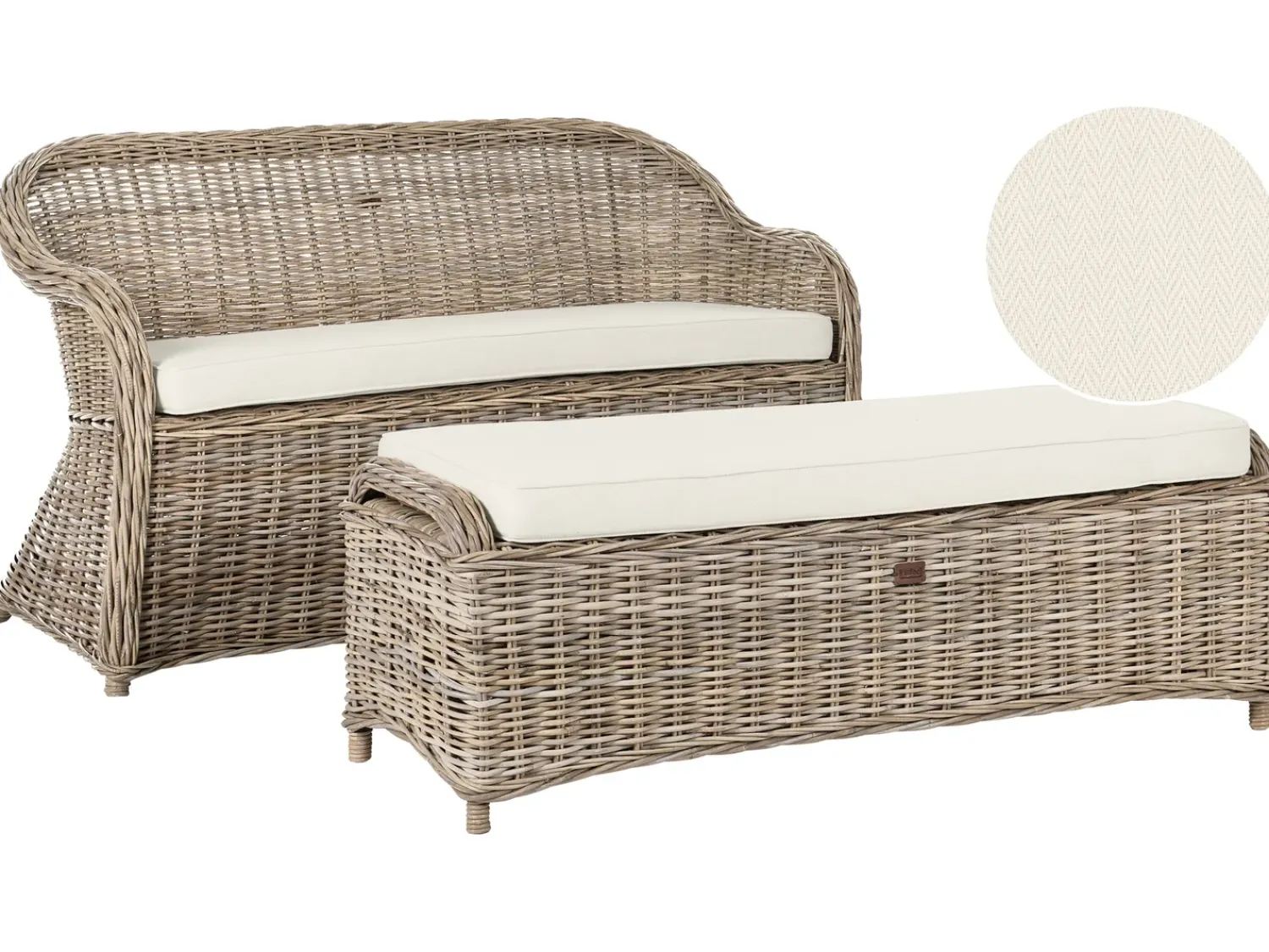 Online Beliani Panca da giardino con cuscino SUSUA con ottomana Rattan Naturale Bianco Naturale
